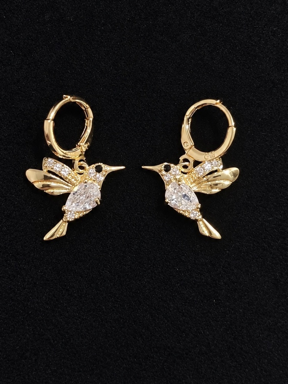 Gold Plated Hummingbird Cubic Zirconia Huggy Earrings
